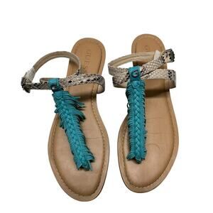 Guess Turquoise Fringe and Snakeskin Print Sandals (10)